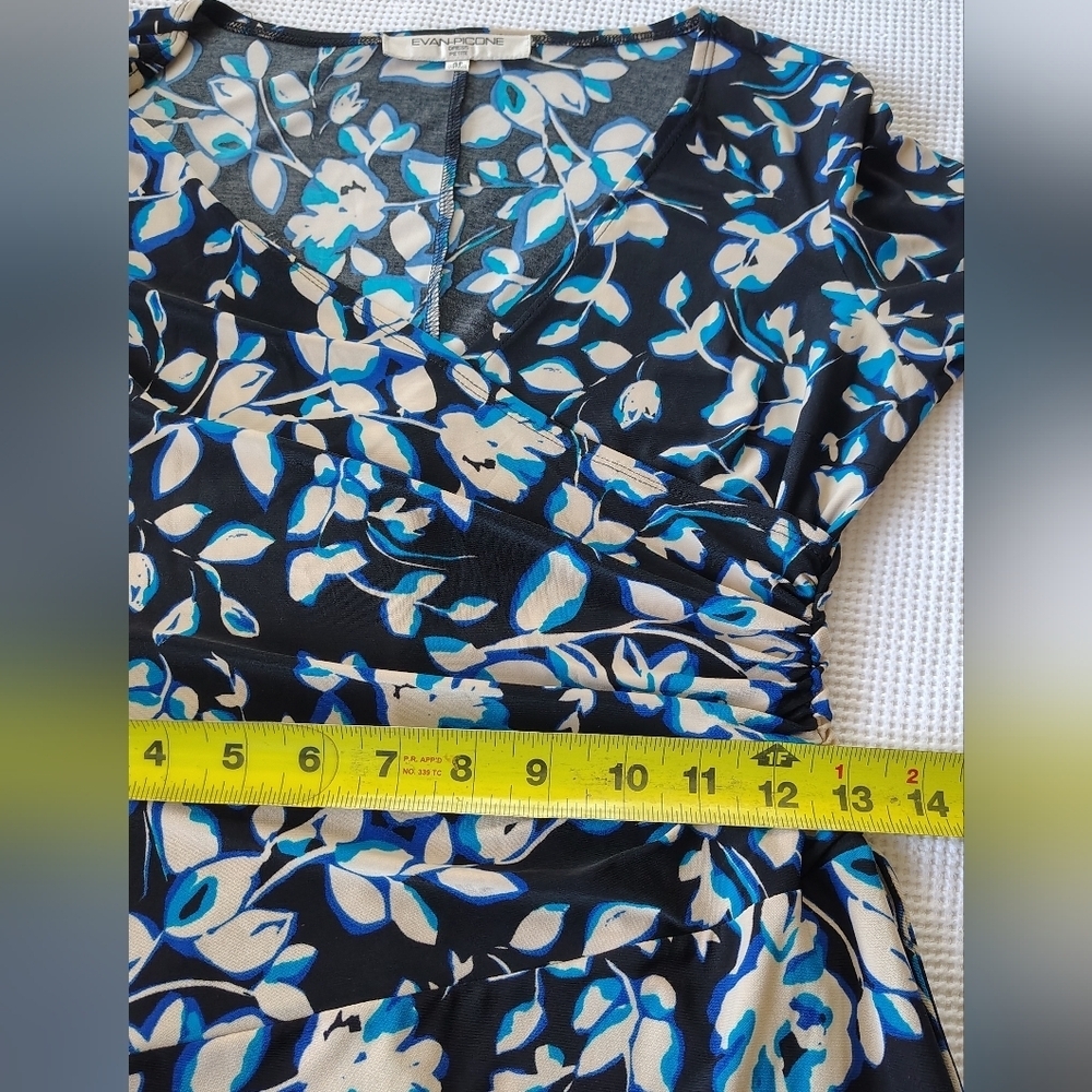 Evan  Picone Floral Faux Wrap Dress - Blue and Black Size 4P - Picture 5 of 11